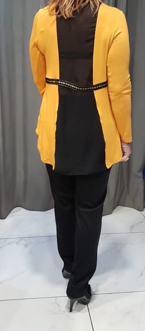 Top in mustard and ecru,with black transparency,1223