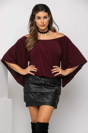 Top with bell-bottomed sleeves,in black,maroon,green,ecru,up to size 54,3270