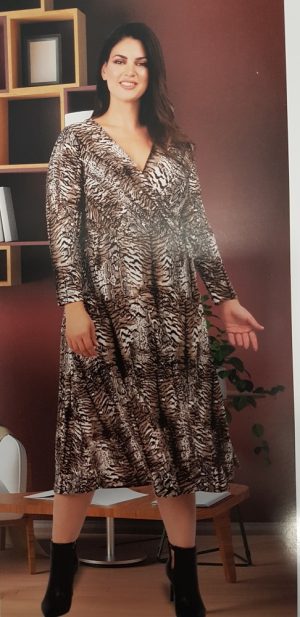 Leopard print wrap dress with belt,sizes 56,62,3162