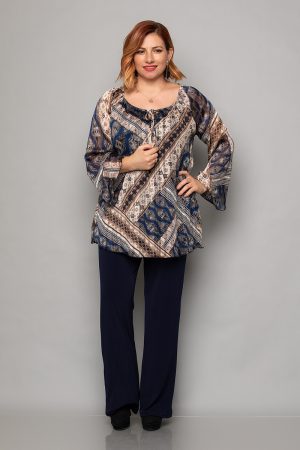 Floral print muslin top in blue shades,size s-2xl bell-bottomed sleeves 4303