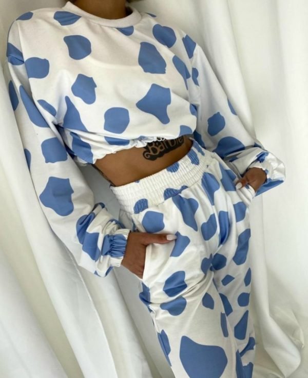 Spotted cotton tracksuit in white and light blue,sizes 1,2,3 4507